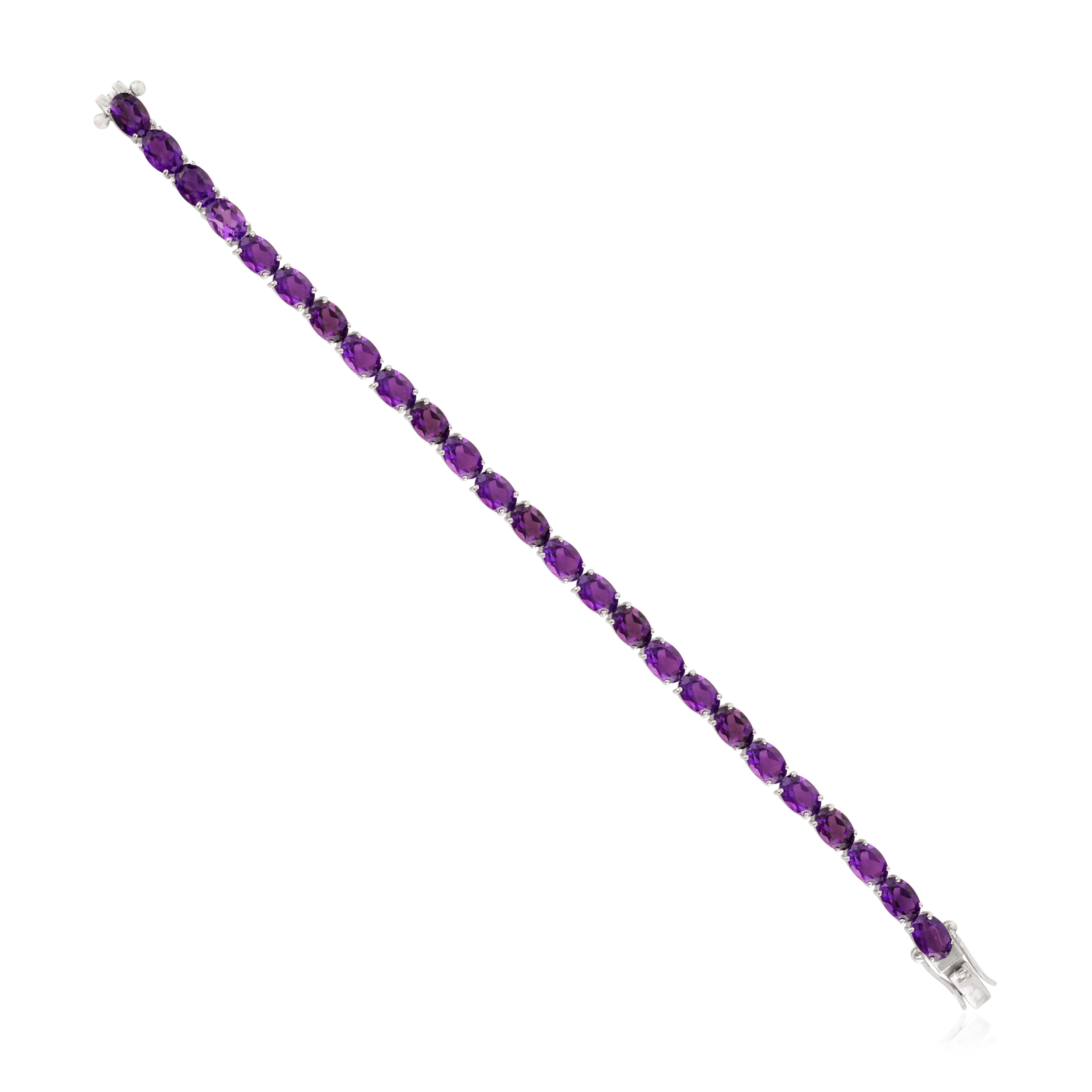 Vibrant Purple Oval Amethyst Tennis-Armband in 925 Silber Schmuck für Frauen (Zeitgenössisch) im Angebot