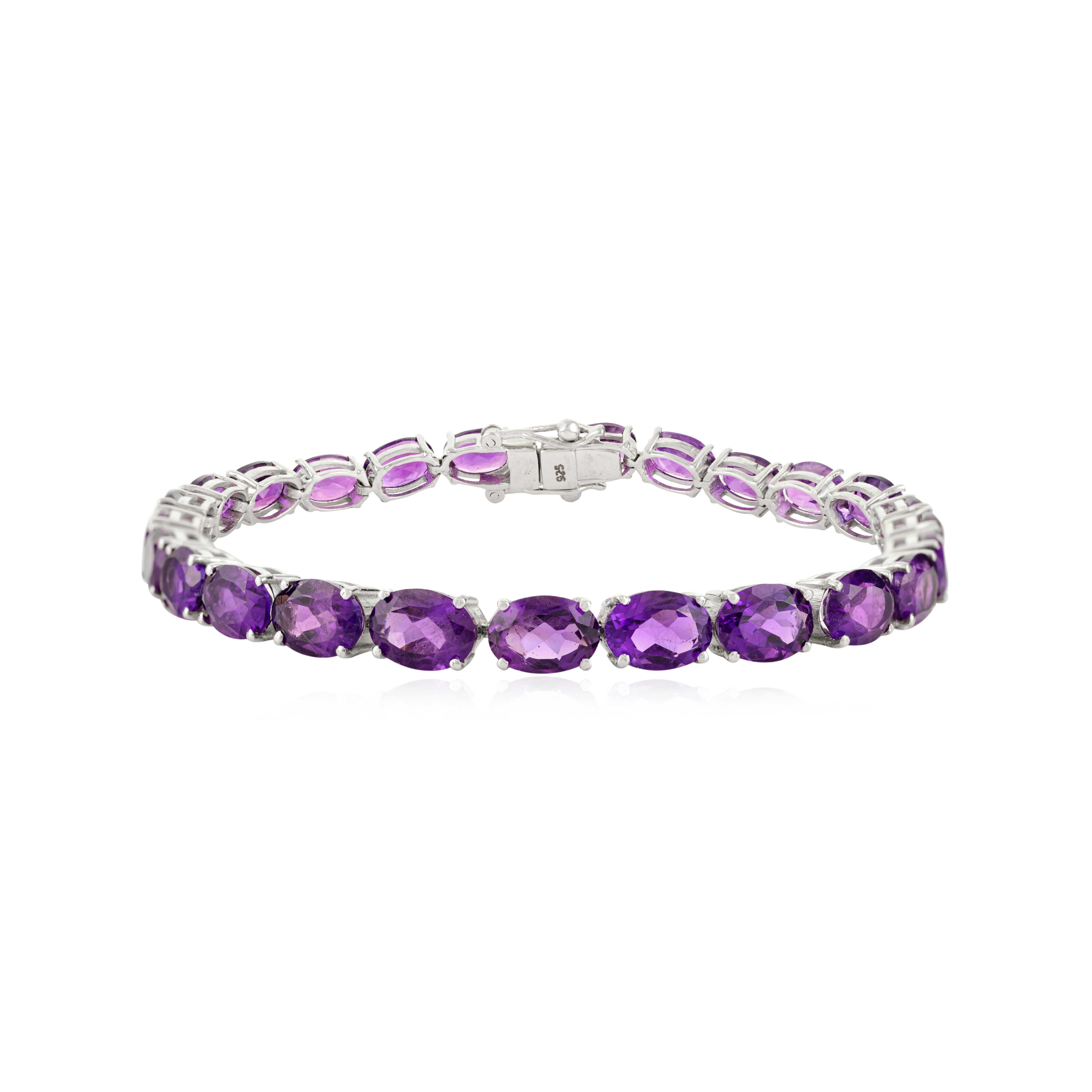 Vibrant Purple Oval Amethyst Tennis-Armband in 925 Silber Schmuck für Frauen im Angebot 1