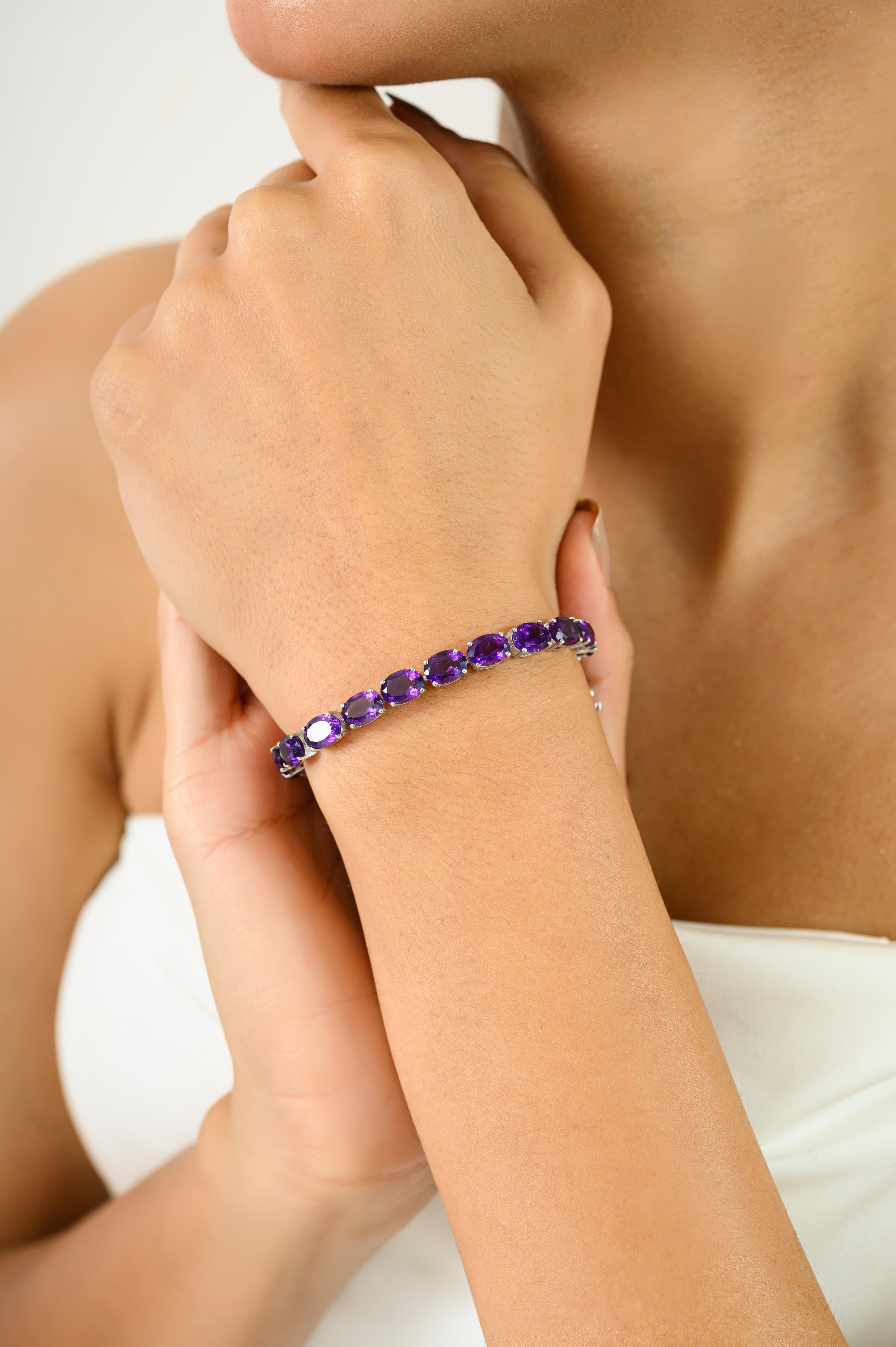 Vibrant Purple Oval Amethyst Tennis-Armband in 925 Silber Schmuck für Frauen im Angebot 2