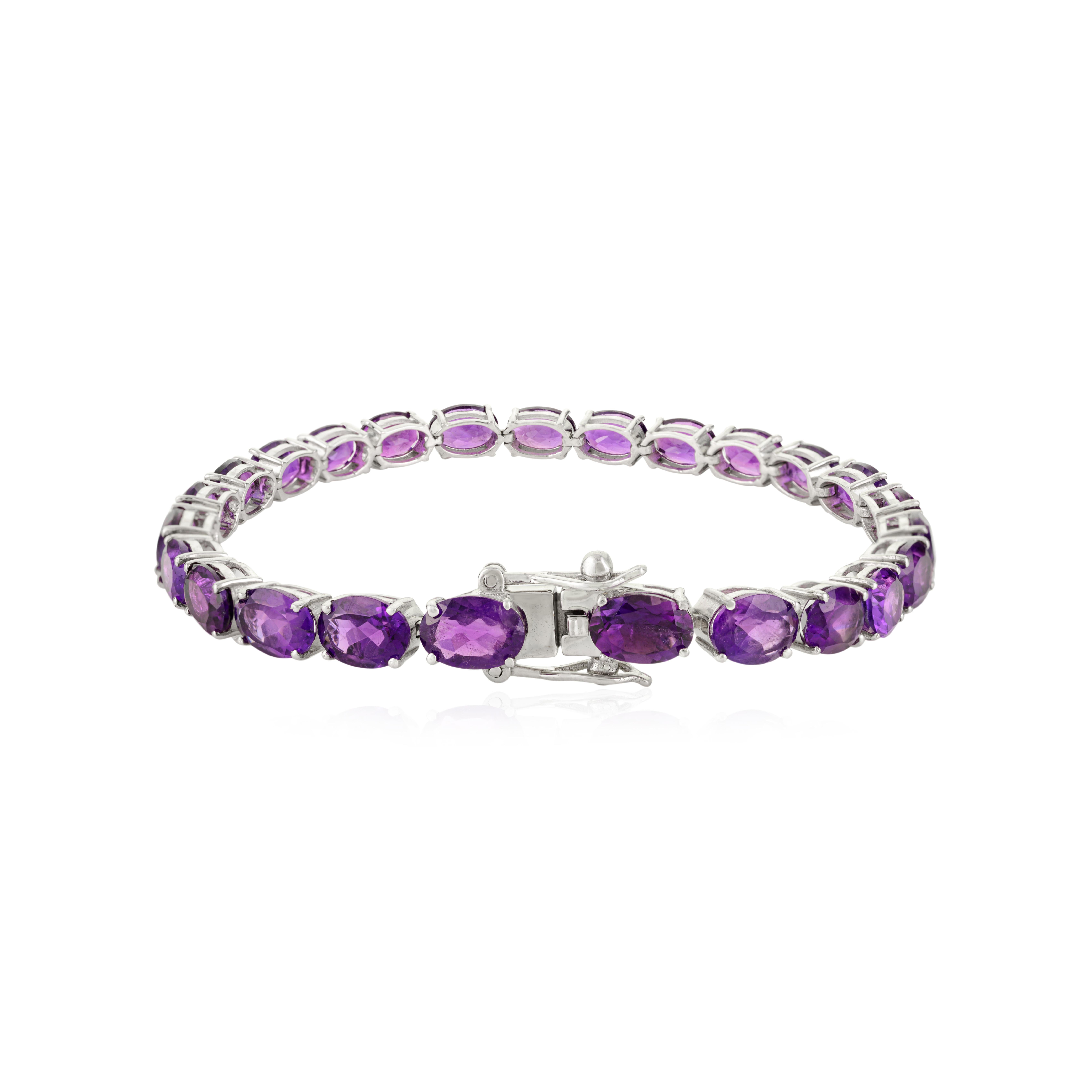 Vibrant Purple Oval Amethyst Tennis-Armband in 925 Silber Schmuck für Frauen im Angebot 3