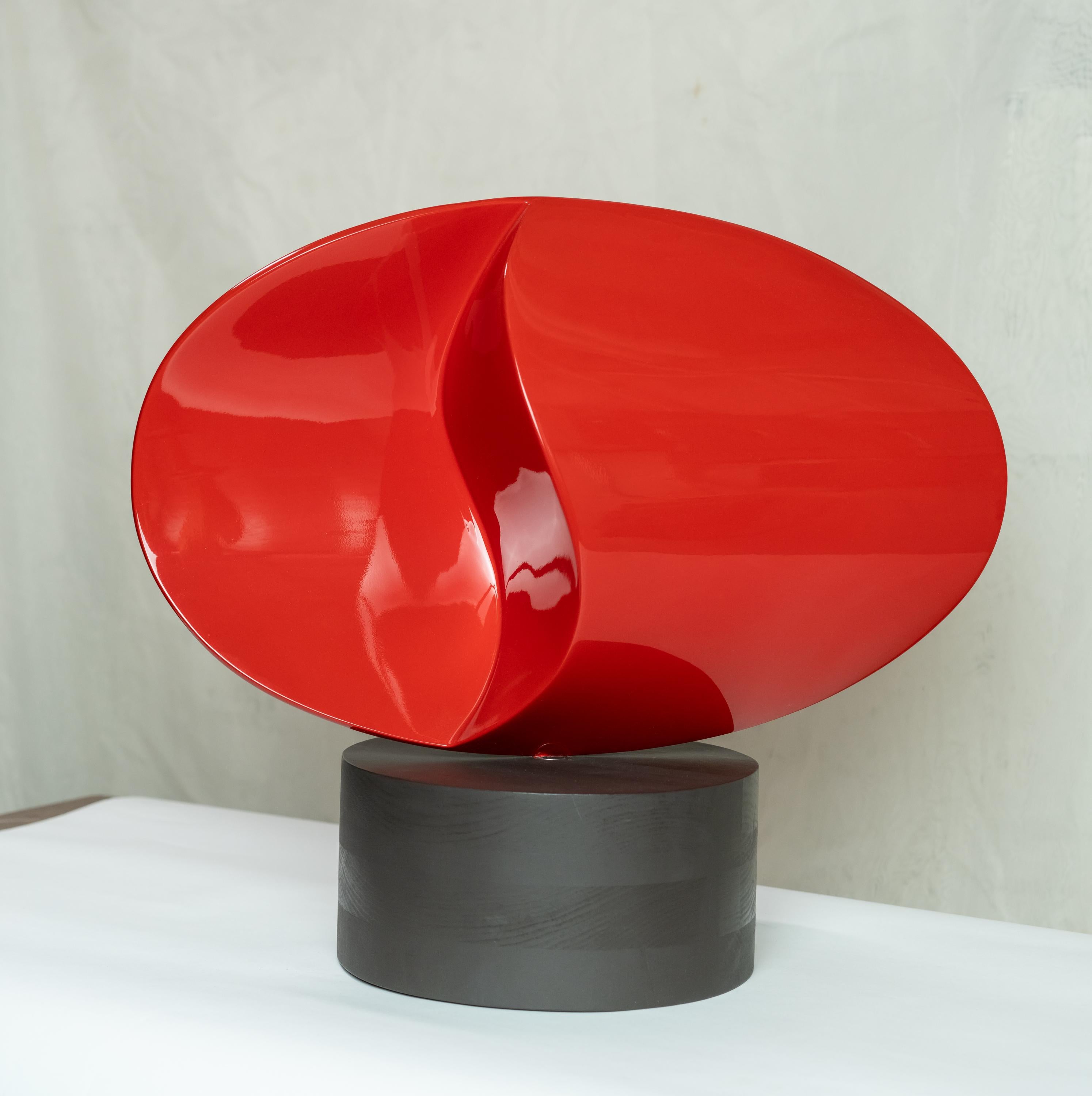 Vibrant abstract red lacquered wood sculpture 