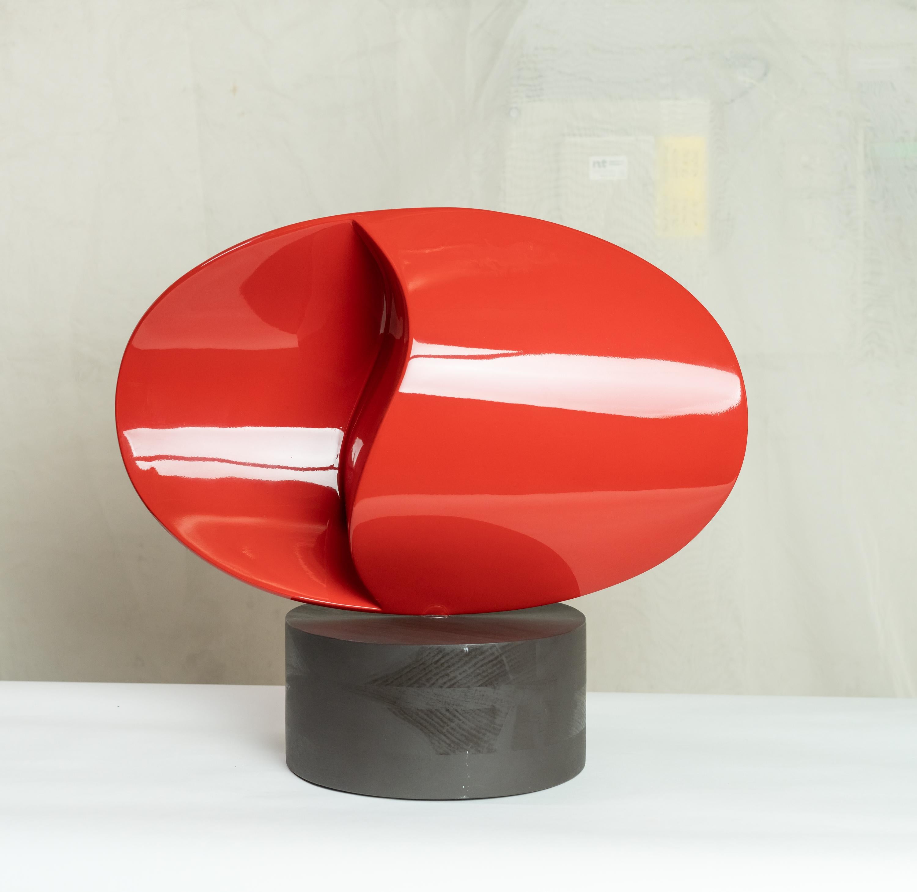 Canadian Vibrant Red Abstract Lacquered Wood Sculpture by Danielle Thibeault