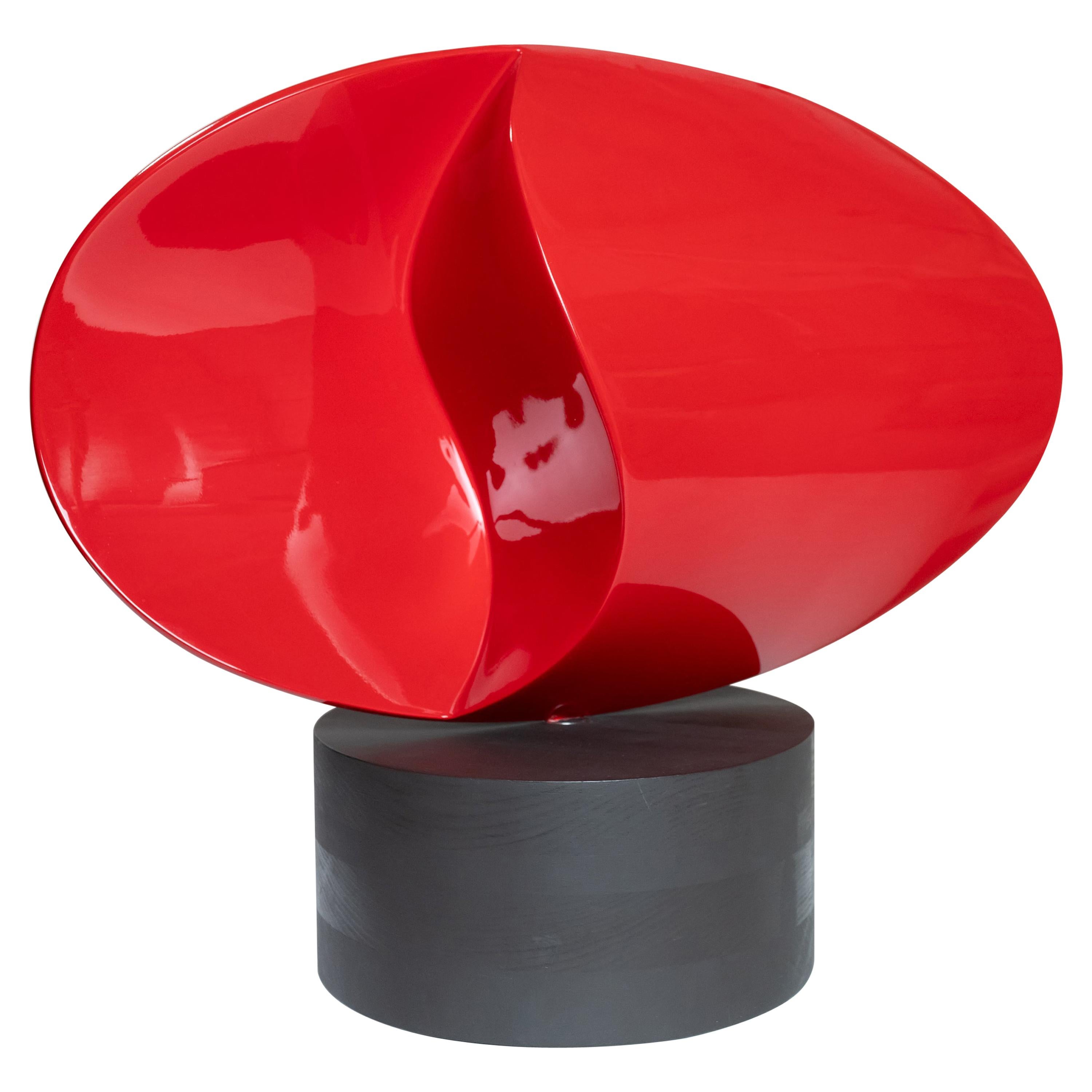 Vibrant Red Abstract Lacquered Wood Sculpture by Danielle Thibeault