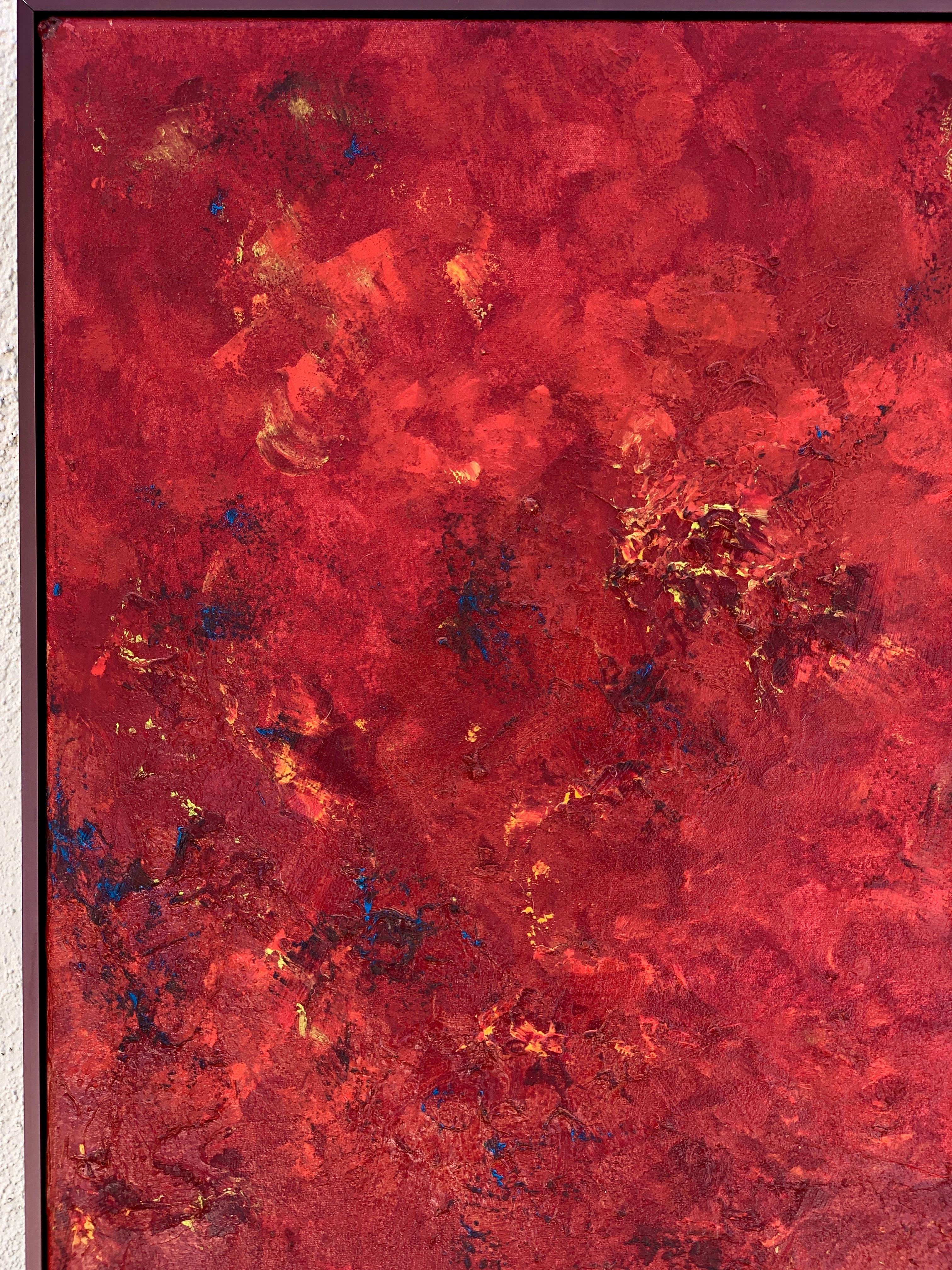 A quite vibrant heavy impasto red themed painting titled verso 