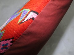 Vibrant Red and Blue Large Vintage Turkish Bolster Size Rug Pillow