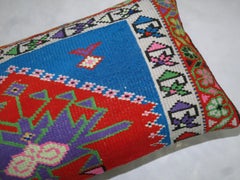 Vibrant Red and Blue Large Vintage Turkish Rug Pillow