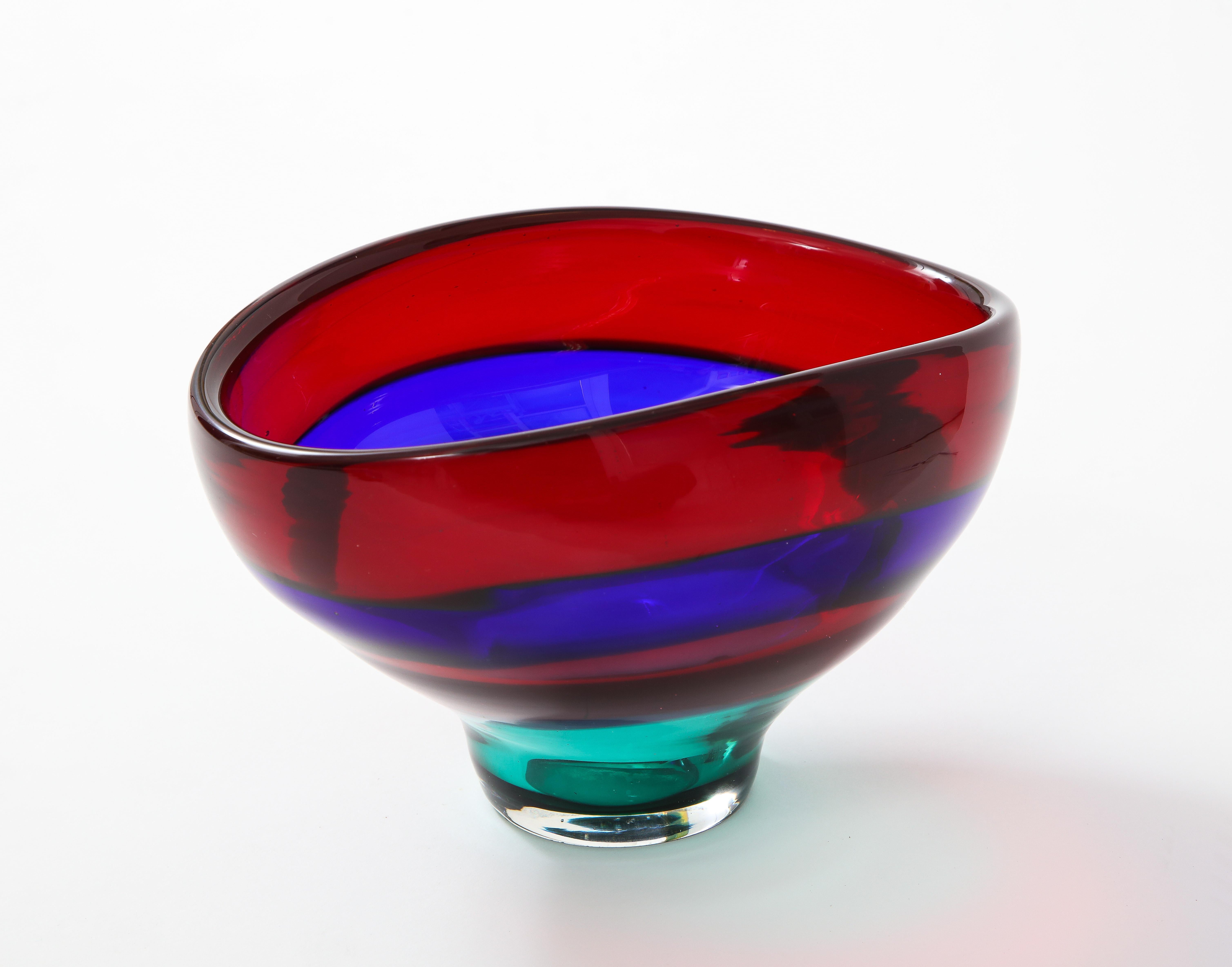 Vibrant Red Blue and Green Murano Glass Bowl by Fluvio Bianconi 6