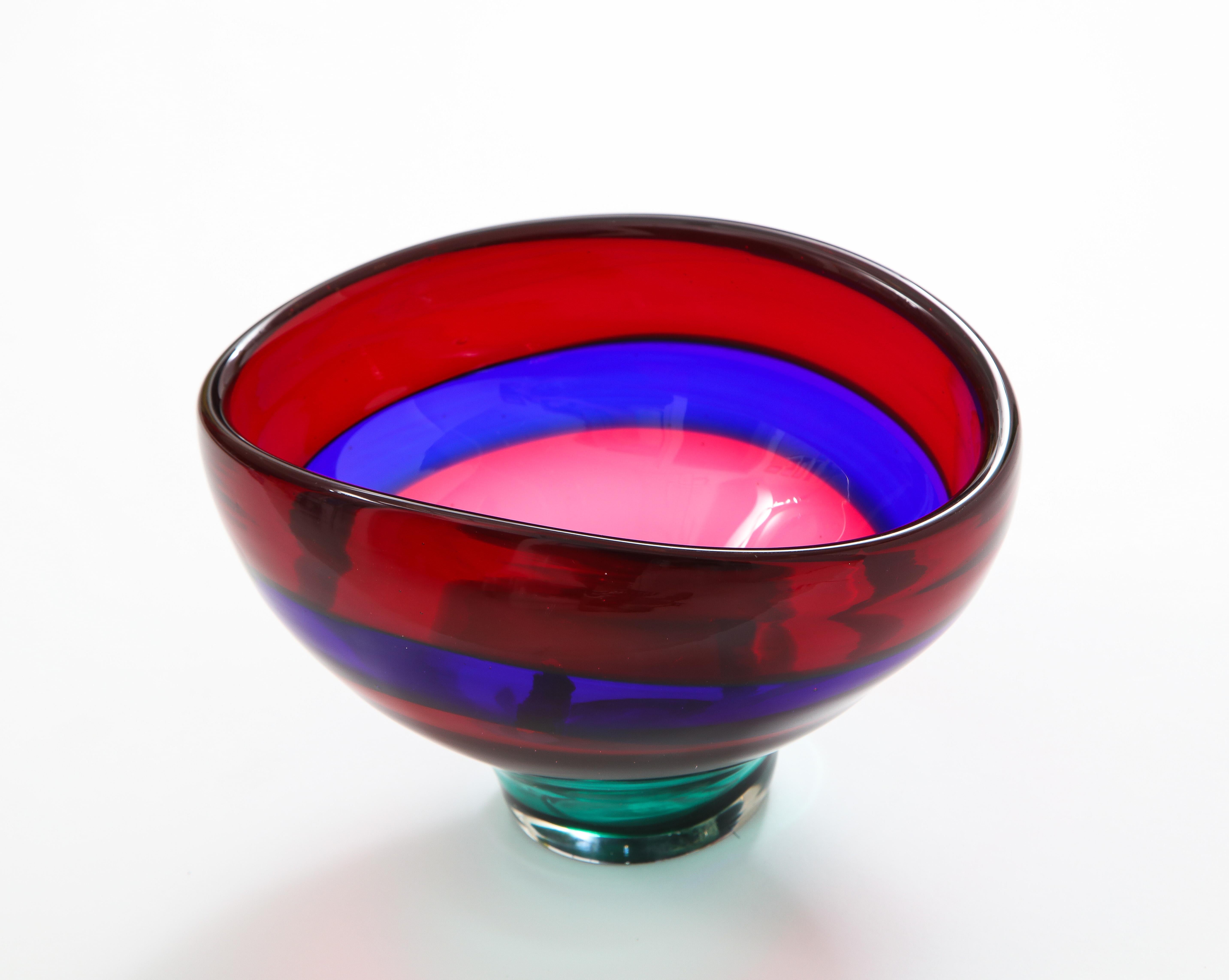 Vibrant Red Blue and Green Murano Glass Bowl by Fluvio Bianconi 7