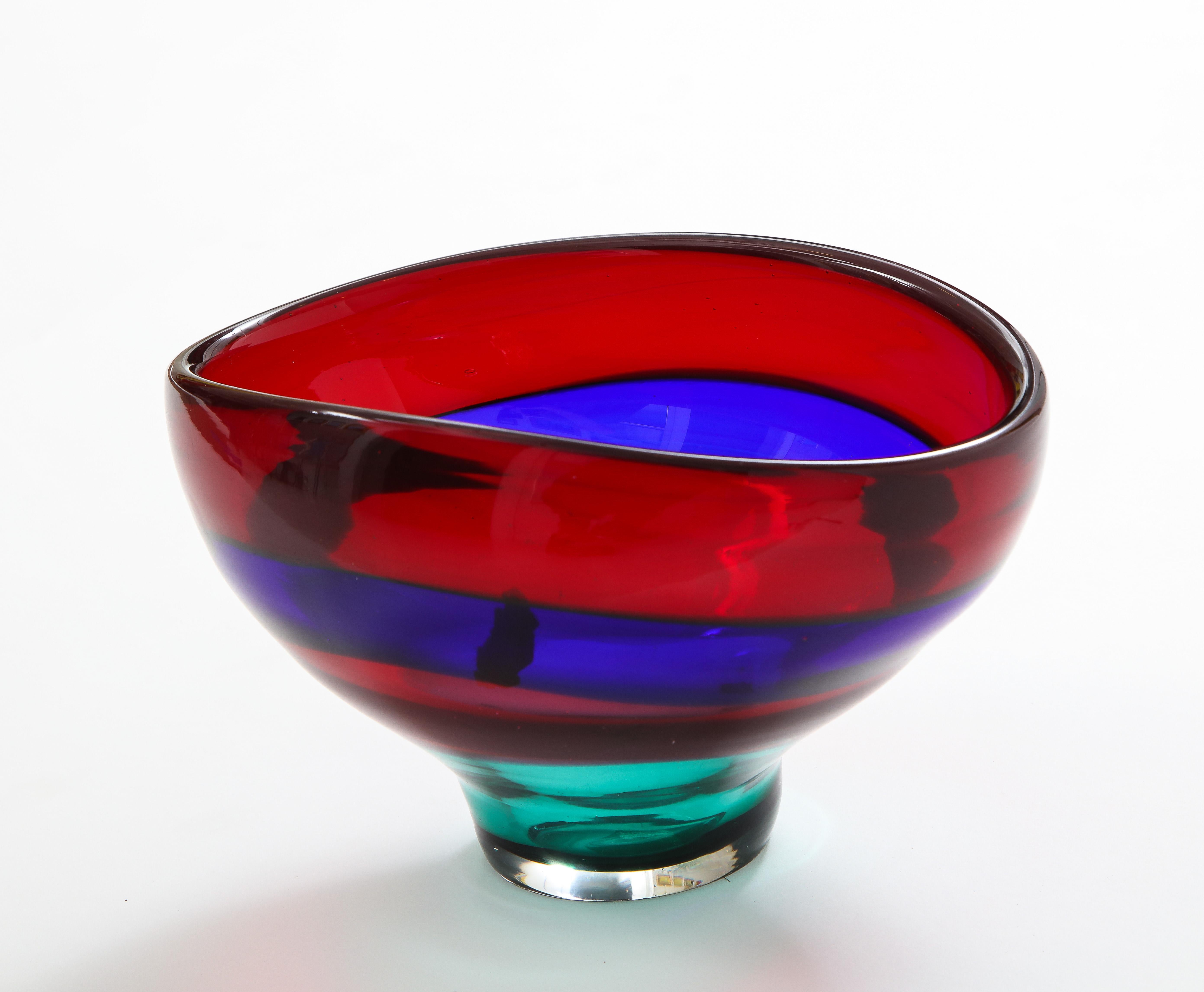 Vibrant Red Blue and Green Murano Glass Bowl by Fluvio Bianconi 8