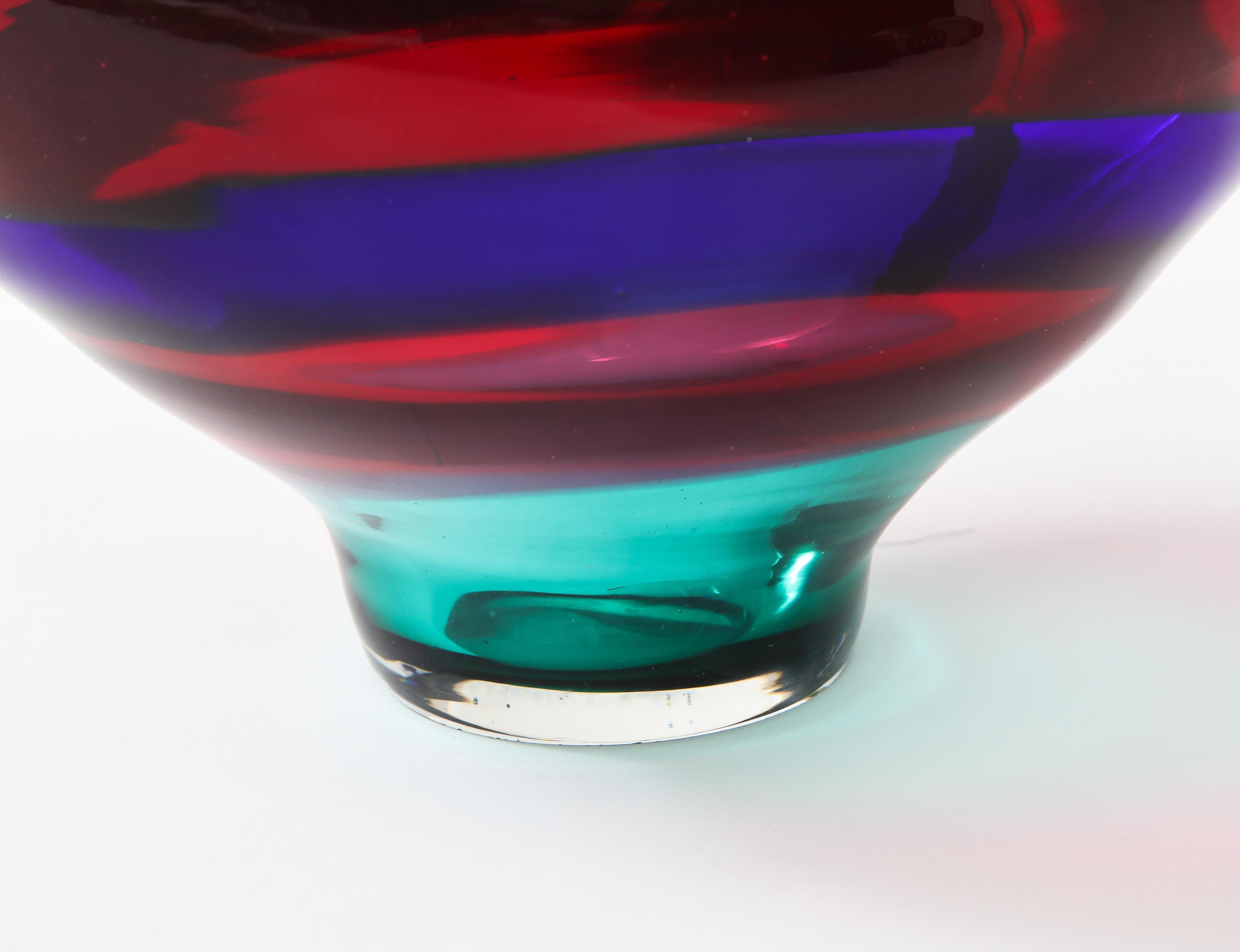 Vibrant Red Blue and Green Murano Glass Bowl by Fluvio Bianconi 1