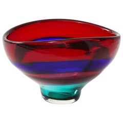 Vibrant Red Blue and Green Murano Glass Bowl by Fluvio Bianconi