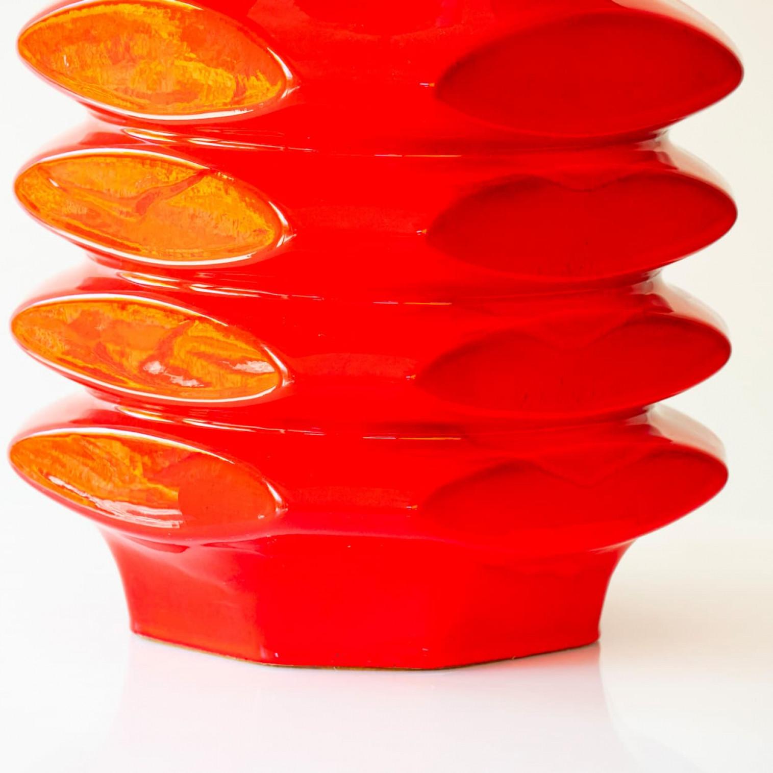 Leuchte aus roter Keramik, Lampenschirm von R. Houben, 1970 3