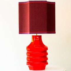 Vibrant Red Ceramic Table Lamp, Lampshade by R. Houben, 1970