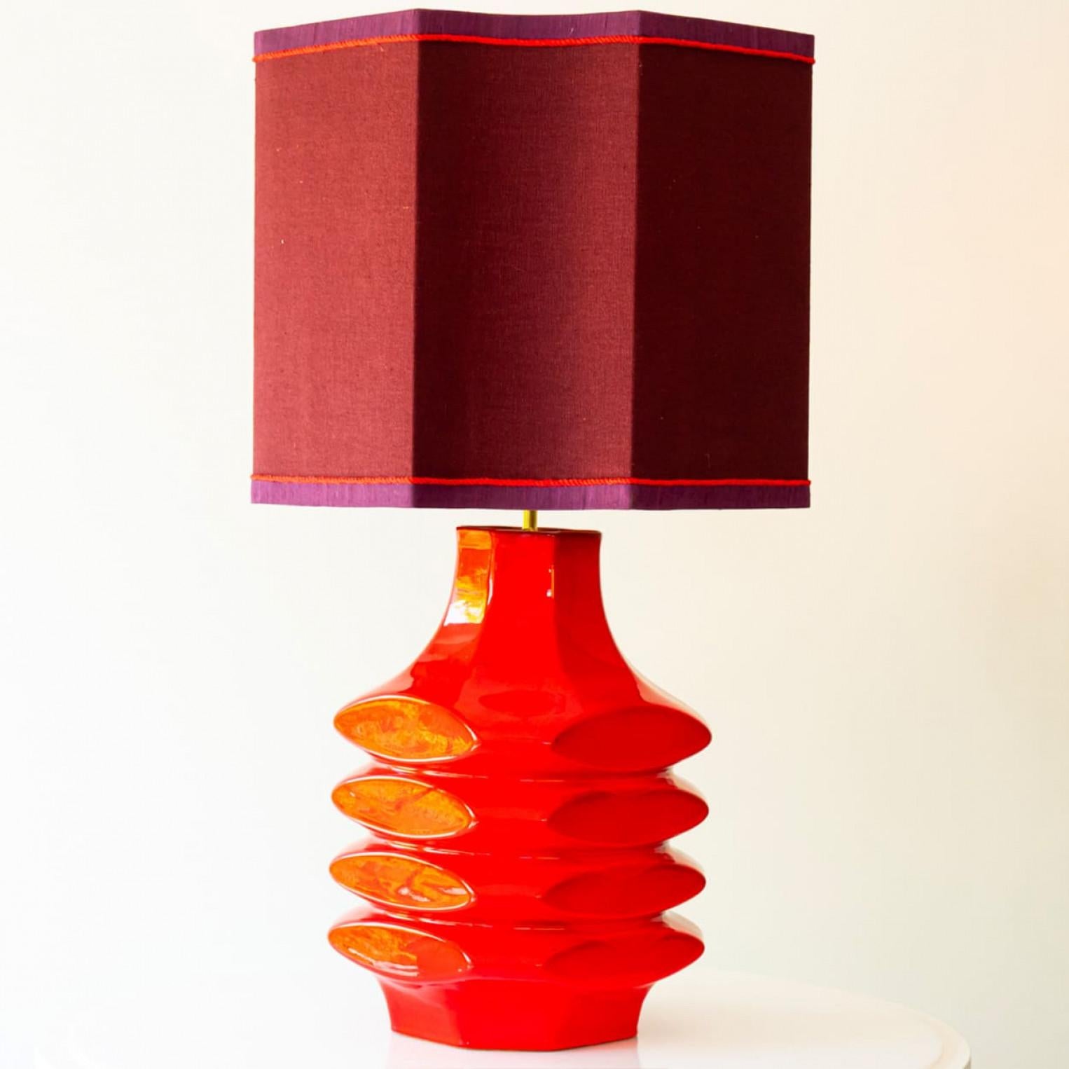 Leuchte aus roter Keramik, Lampenschirm von R. Houben, 1970 2