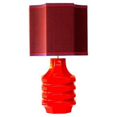 Lampe de table en céramique rouge vibrante, abat-jour de R. Houben, 1970