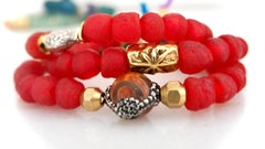 Vibrant red glass African bead bracelet