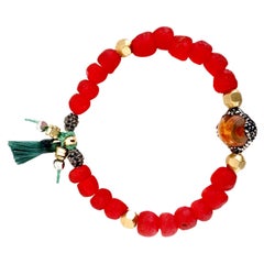 Vibrant red glass African bead bracelet