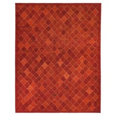 Vibrant Red Handwoven Anatolian Kilim Rug - Geometric Diamond Pattern, Wool
