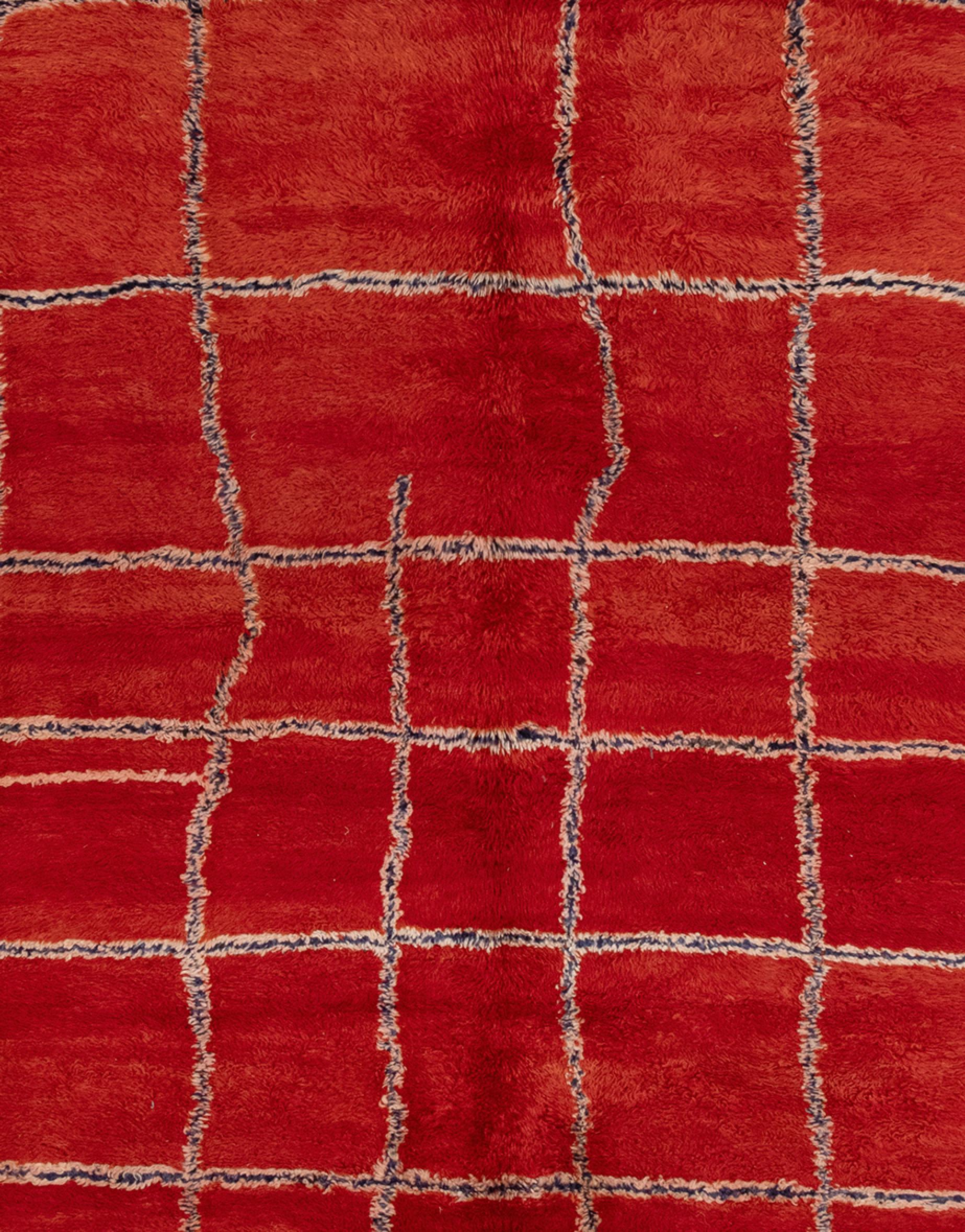 Hand-Knotted Vibrant Red Moroccan Rug For Sale