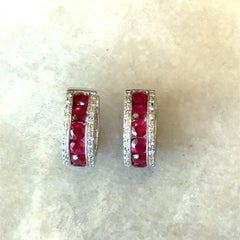 Vibrant Red Ruby & Diamond 18K Gold Italian Earrings From Italy