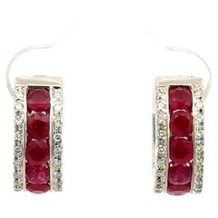 Vibrant Red Ruby & Diamond 18K Gold Italian Earrings From Italy