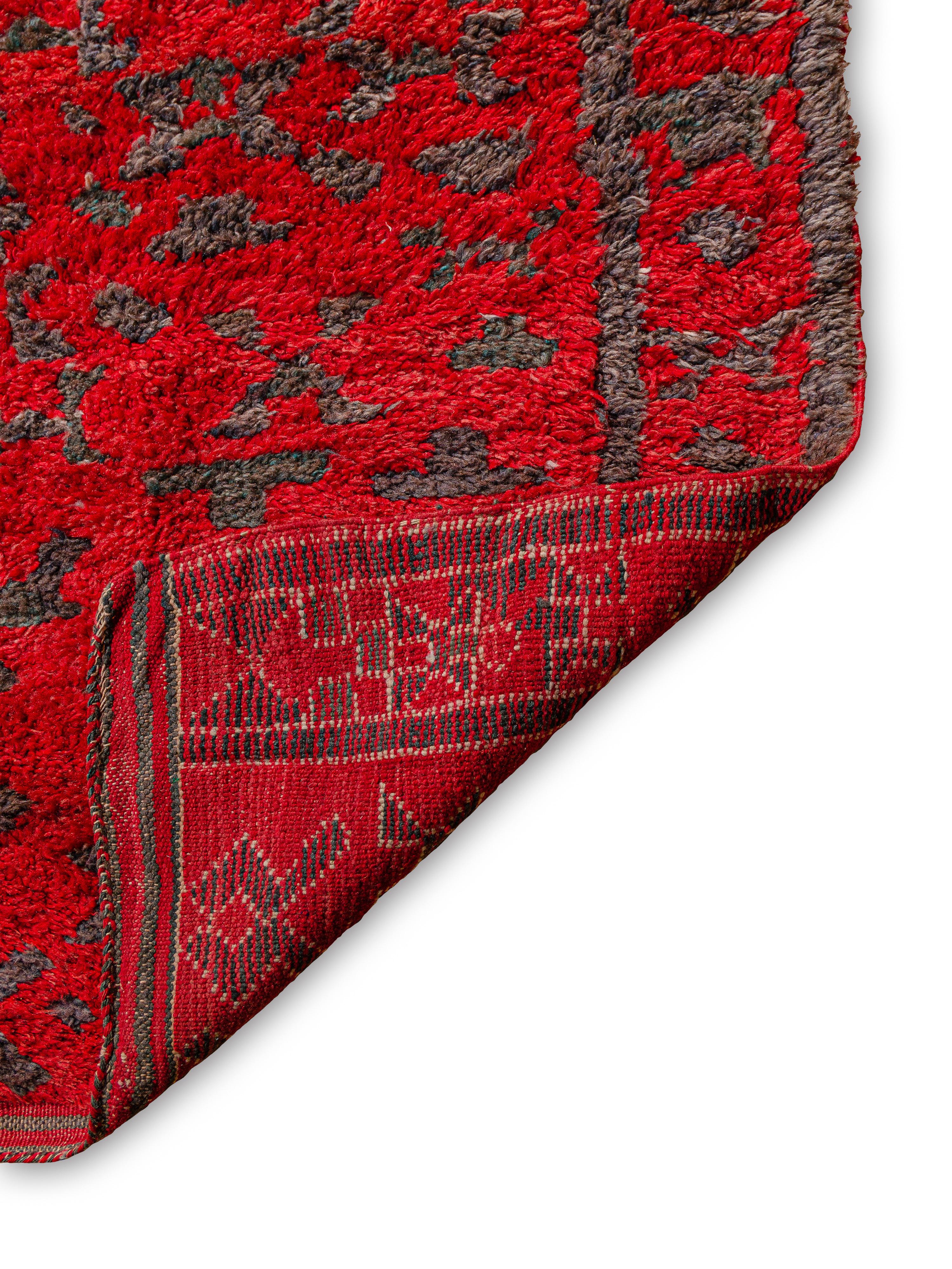 Moroccan Vibrant Red Vintage Berber Aït bou Ichaouen carpet curated by Breuckelen Berber For Sale
