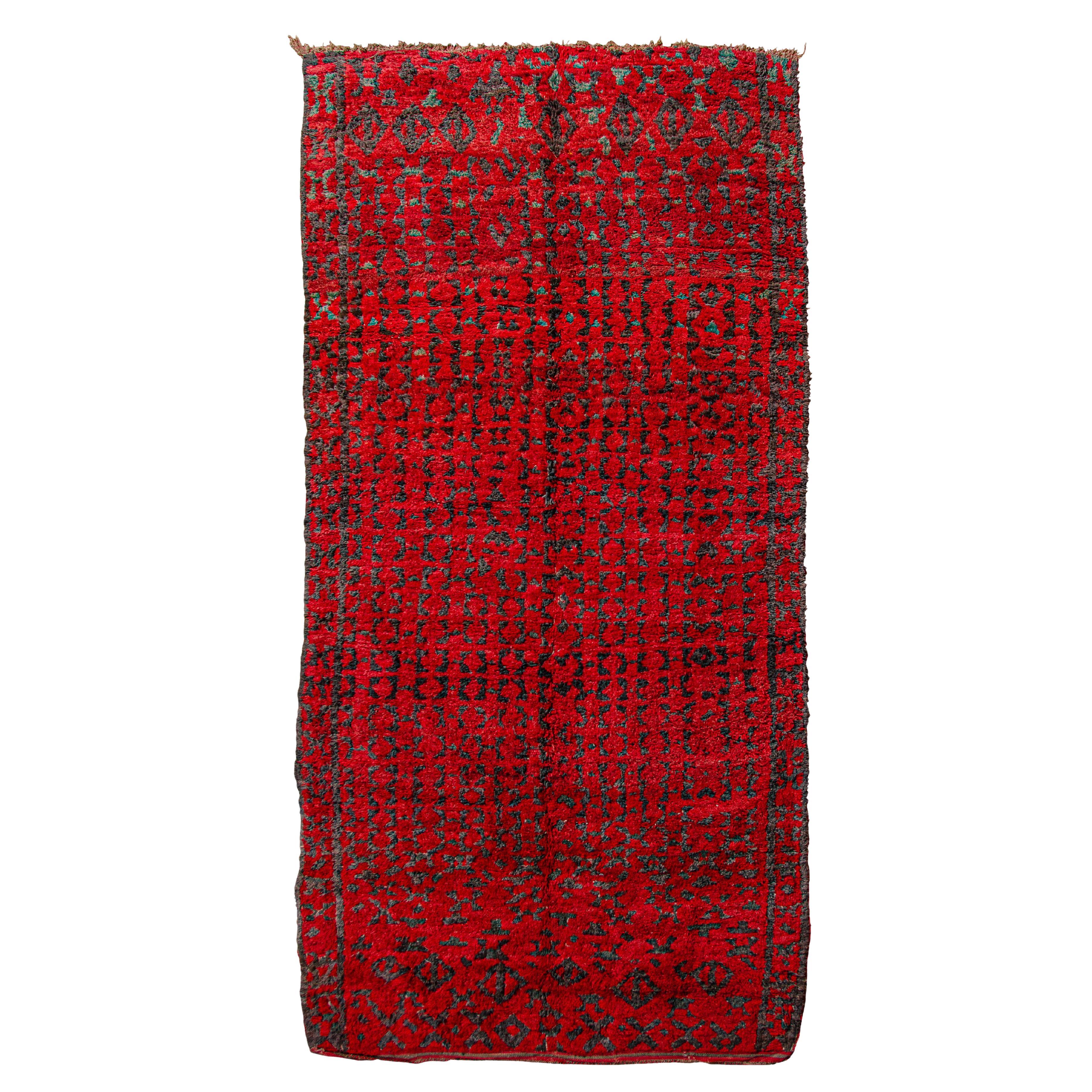 Vibrant Red Vintage Berber Aït bou Ichaouen carpet curated by Breuckelen Berber For Sale