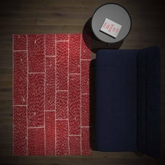 Vibrant Red Wood Planks Area Rug — Hand-Drawn Wool Rug Made in Nepal