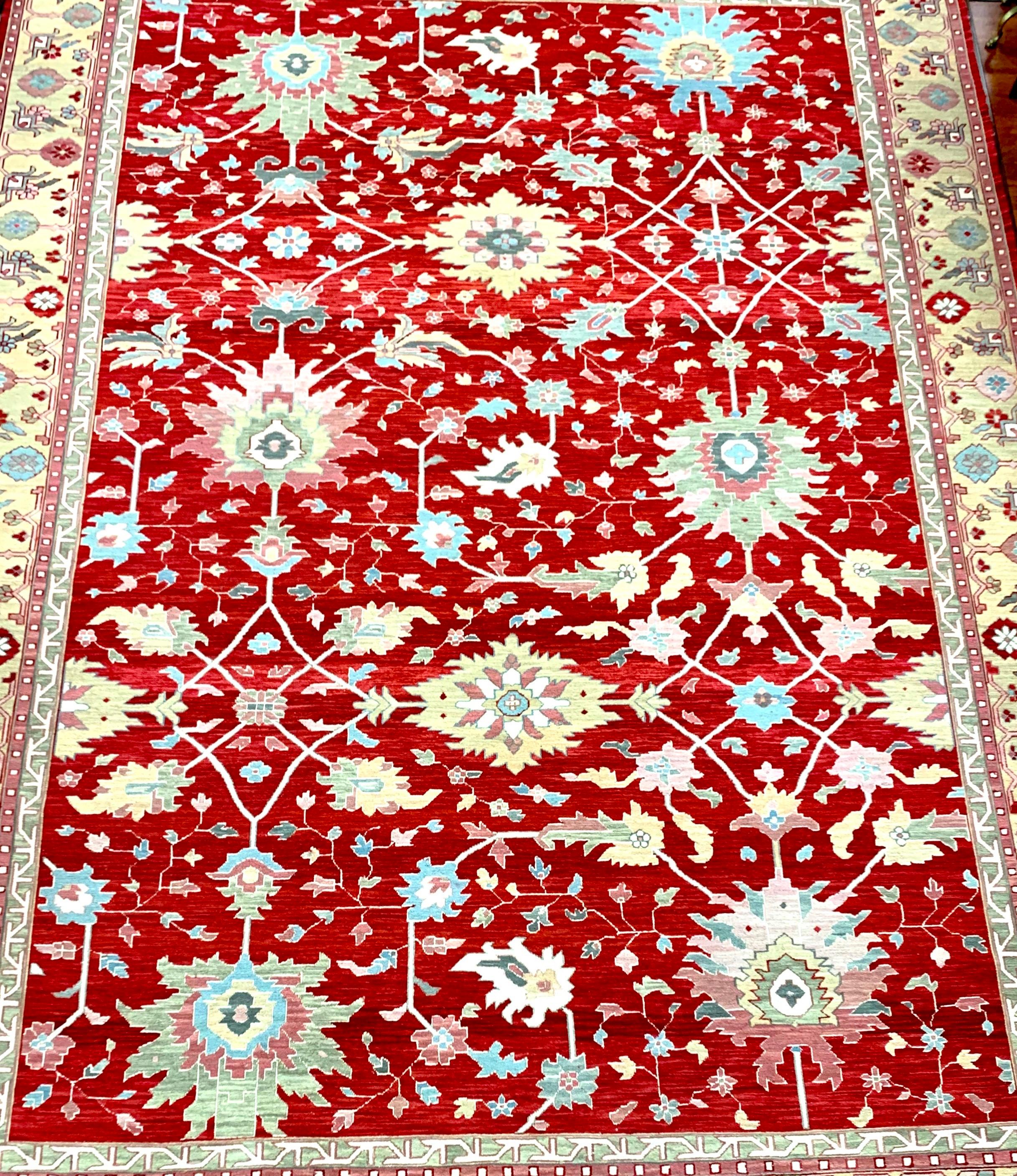 Flachgewebe-Teppich aus Wolle in leuchtendem Rot (Pakistanisch) im Angebot