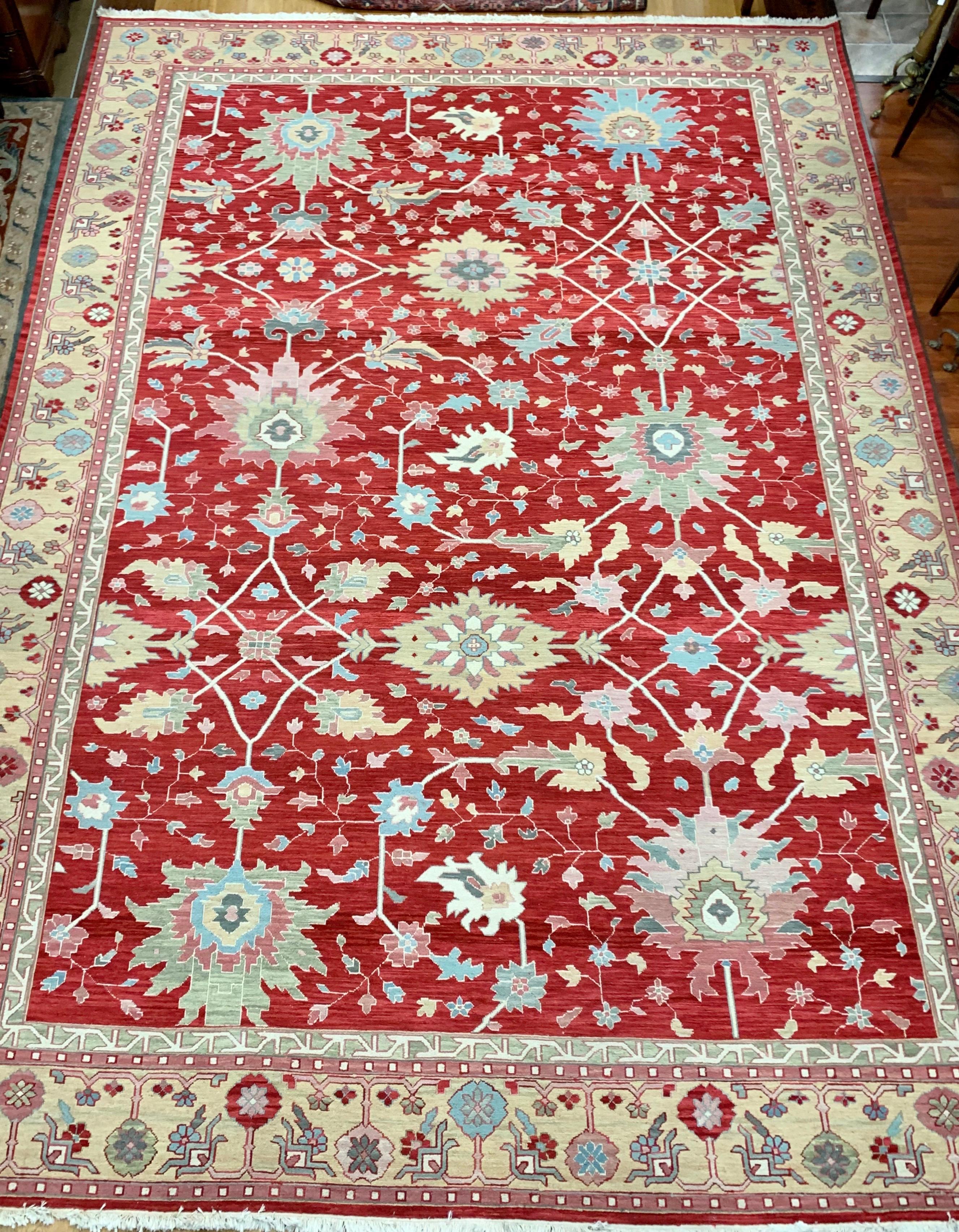 Pakistani Vibrant Red Wool Flat-Weave Area Rug For Sale