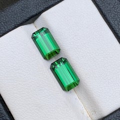 Vibrant Rich Green Natural Tourmaline Pair Emerald Cut 3.84 Ct Loose Gemstones
