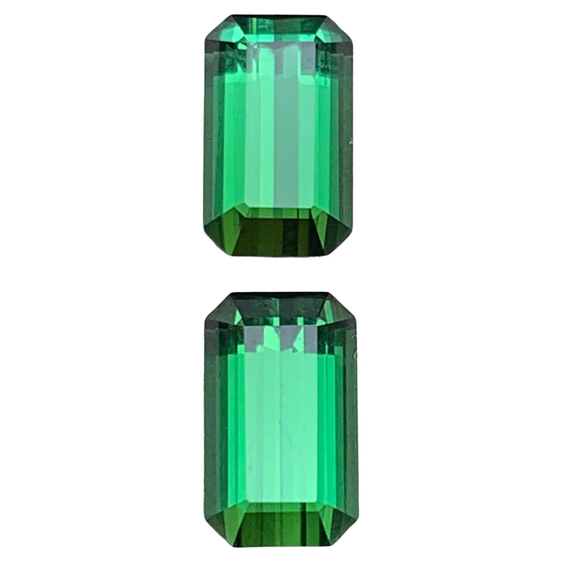 Vibrant Rich Green Natural Tourmaline Pair Emerald Cut 3.84 Ct Loose Gemstones