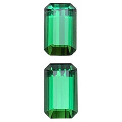 Vibrant Rich Green Natural Tourmaline Pair Emerald Cut 3.84 Ct Loose Gemstones