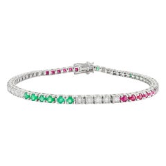 Elegantes Tennisarmband aus 18 Karat Weißgold mit lebhaften Rubinen, Smaragden, Smaragden und Diamanten als Geschenk