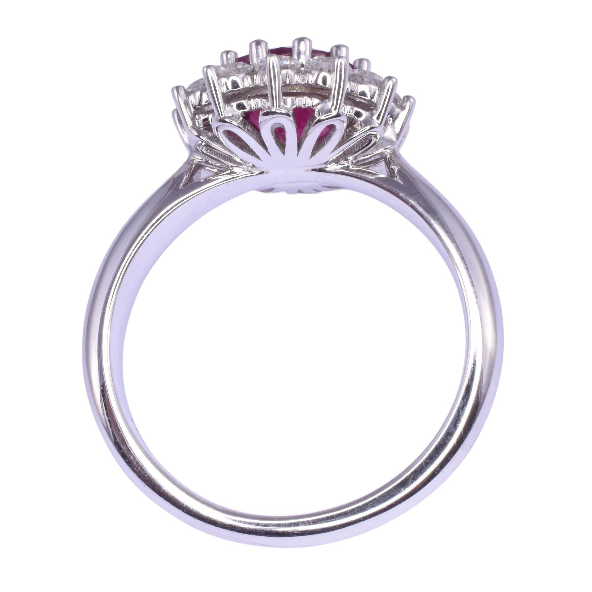 Vibrant Ruby & Diamond 18KW Ring In Good Condition For Sale In Solvang, CA