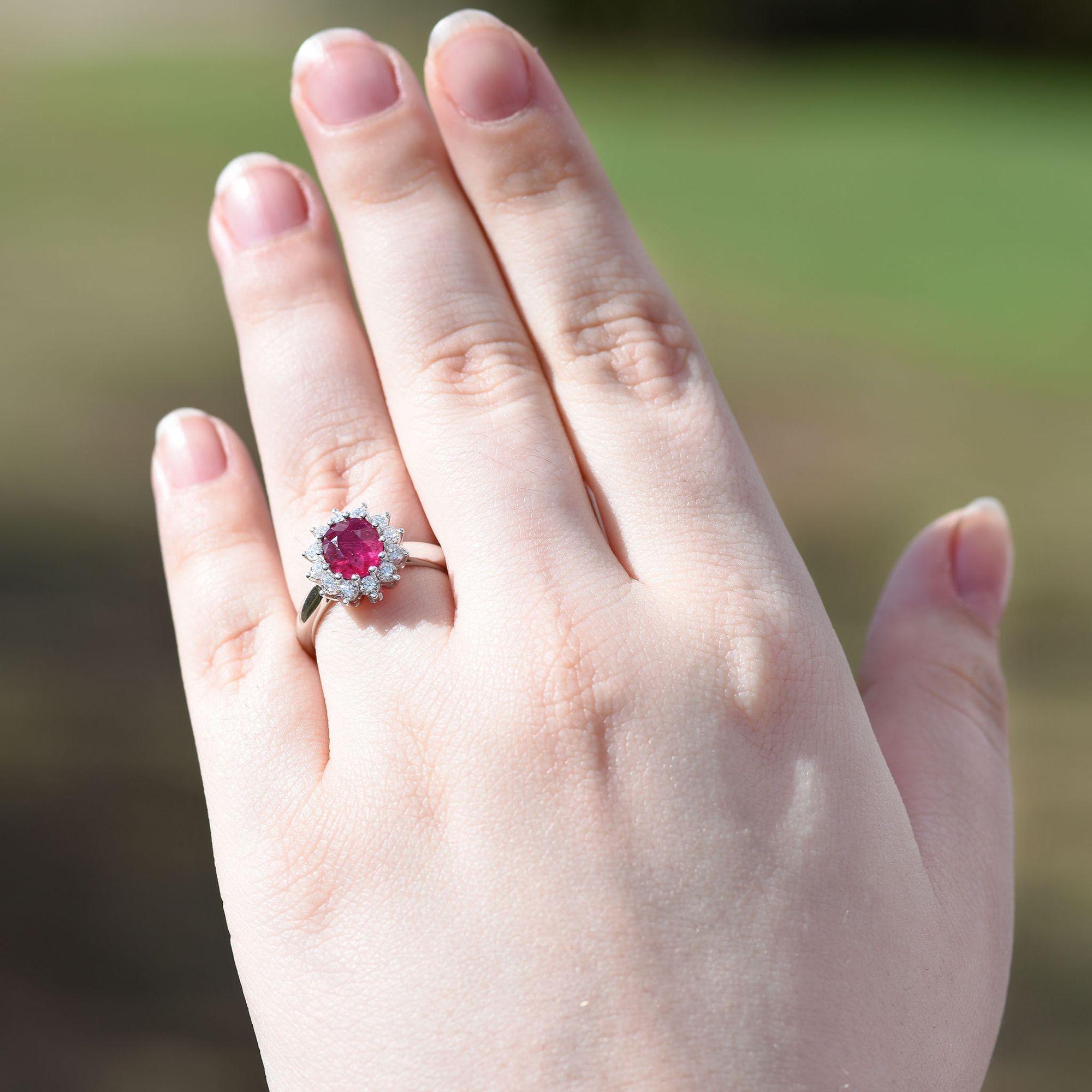 Vibrant Ruby & Diamond 18KW Ring For Sale 2