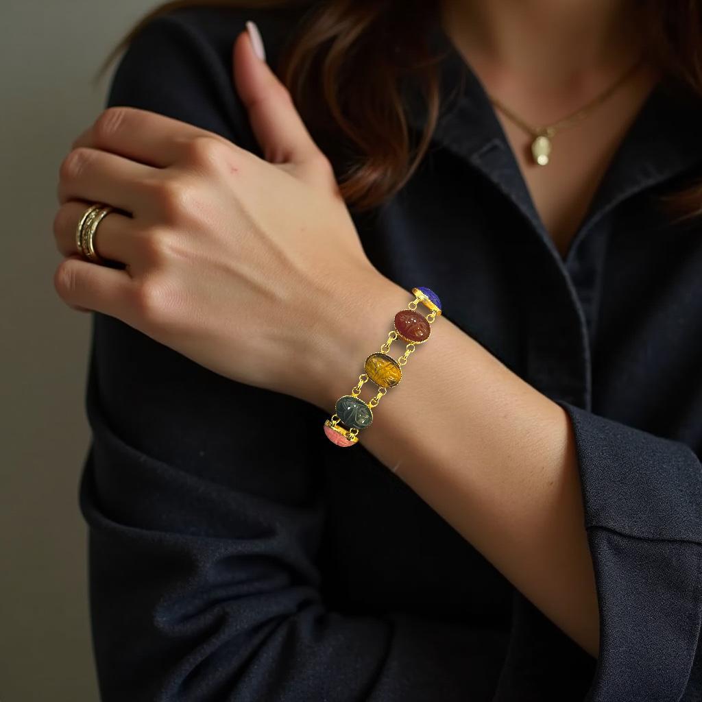 Bracelet de scarabée vibrant avec des A Link en or - Une touche d'Elegance ancienne en vente 1