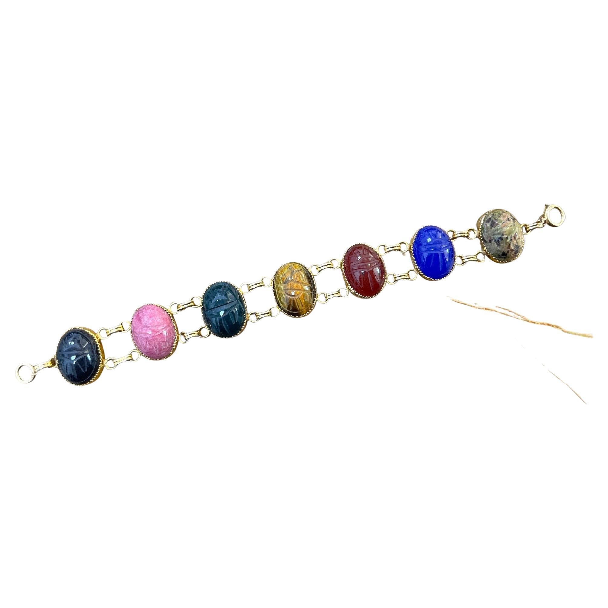 Vibrant Scarab Bracelet with Gold Links – A Touch of Ancient Elegance