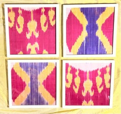 Vibrant Silk Ikat Framed Collection – Bohemian Luxury Textile Art (Set of 4)