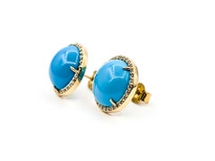 Vibrant Sleeping Beauty Turquoise & Diamond Earrings in 14k Yellow Gold