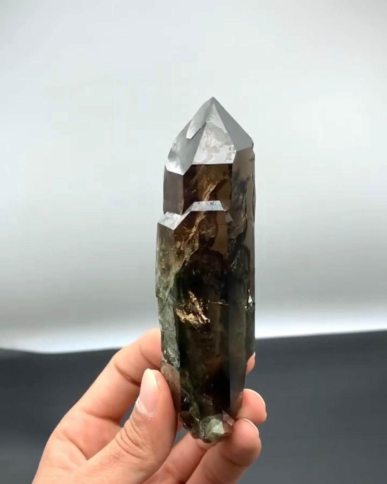 Product Information:

Specimen Type: Smoky Quartz
Weight: 264 grams
Dimension: H: 13.4 x W: 3.5 x D: 3 cm
Origin: Skardu District, Gilgit Baltistan Province, Pakistan
Treatment: None

Description:

This stunning specimen features a pointed,