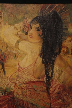 Vibrant Spanish Revival Oil Painting of Signorita