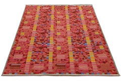 Vibrant Terracotta Geometric Kilim Rug Modern Swedish-Style Wool Flatweave 10x14