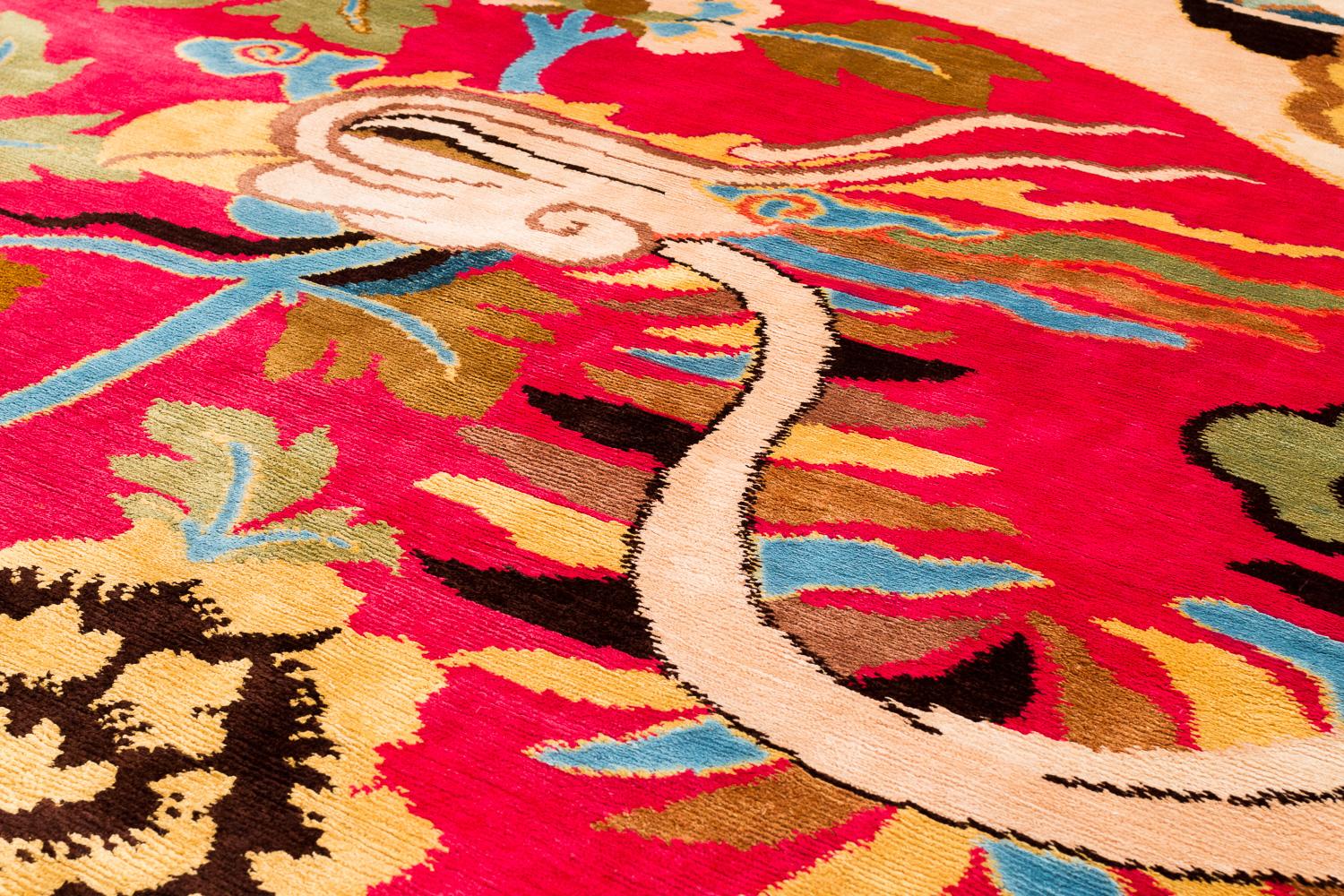 Contemporary Vibrant Tibetan Silk Phoenix Rug