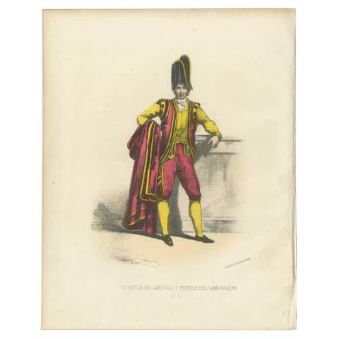 Vibrant Tradition: Handcolored Print of the Capitoline Estafier, Plate 31, 1862