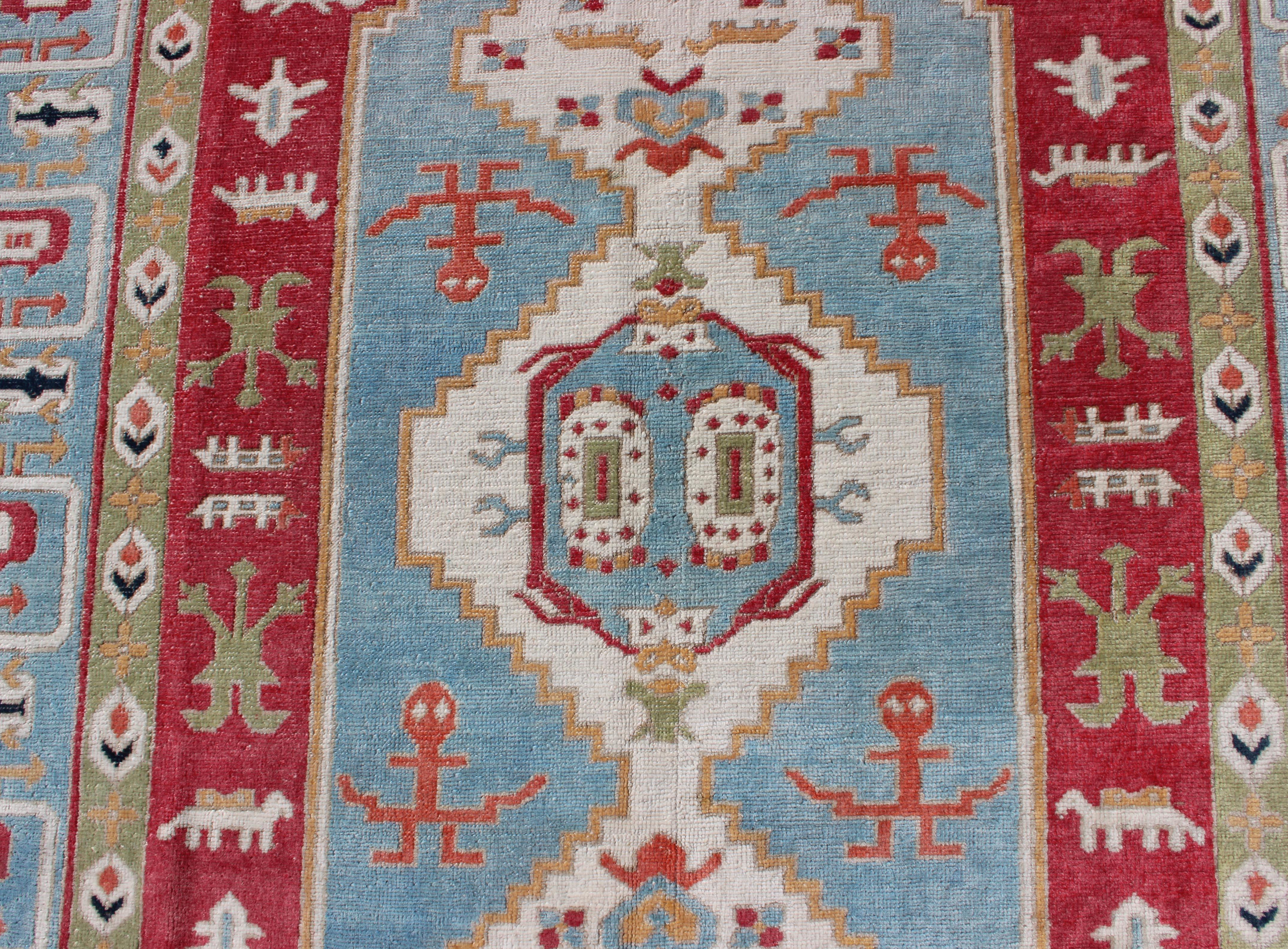 Vibrant Turkish Rug with Colorful and Bright Medallion and Geometric Design 5