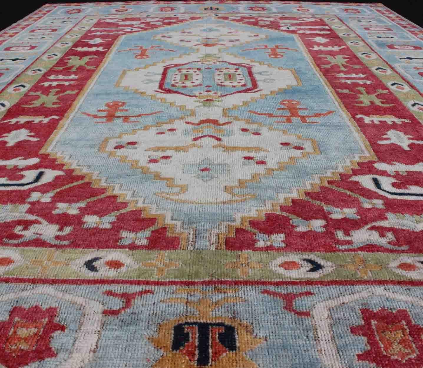 Late 20th Century Vibrant Turkish Rug with Colorful and Bright Medallion and Geometric Design