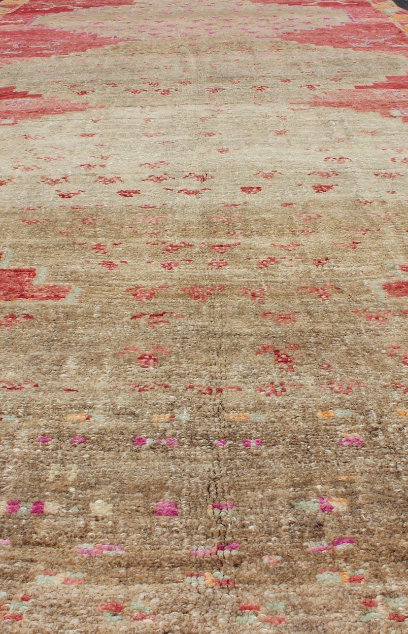Vibrant Turkish Vintage Runner in Faded Red, Coral, Orange, Pink and Green For Sale 3