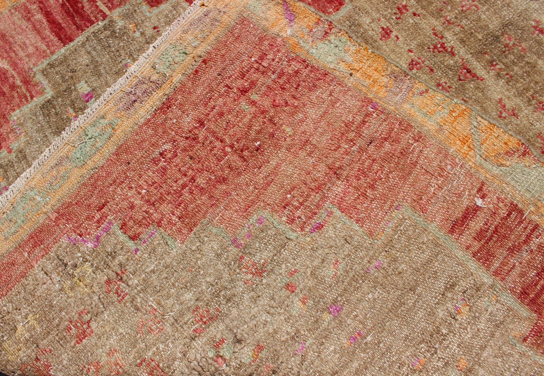 Vibrant Turkish Vintage Runner in Faded Red, Coral, Orange, Pink and Green For Sale 4