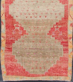 Vibrant Turkish Vintage Runner in Faded Red, Coral, Orange, Pink and Green